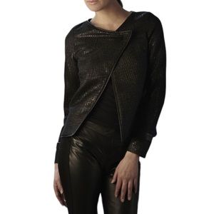 Black Jacquard & Lambskin Leather Tailored Jacket by Staci Snider 8